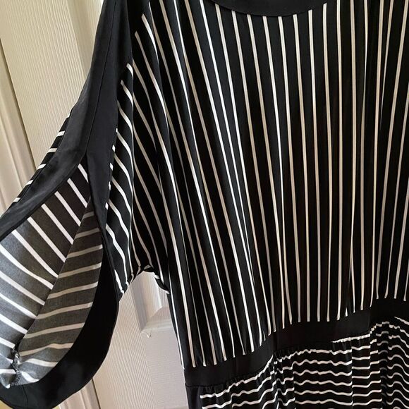 Plus Size Chicos Jumpsuit Black & White vertical stripes relax drop shoulder SZ3 - Picture 4 of 8